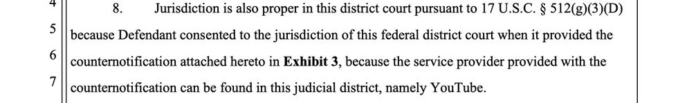 DMCA consent to California jurisdiction YouTube