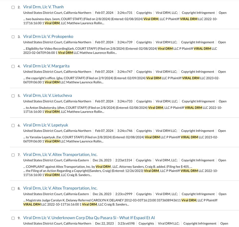 Viral DRM california lawsuits