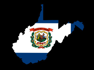 West Virginia Flag as the territory Map on the Black Background