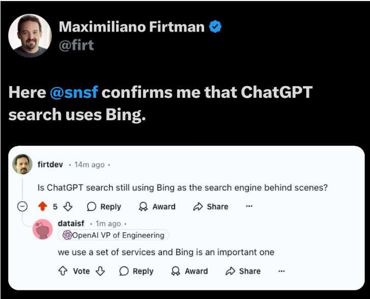 Screenshot - OpenAI admits to using Bing to power some of ChatGPT