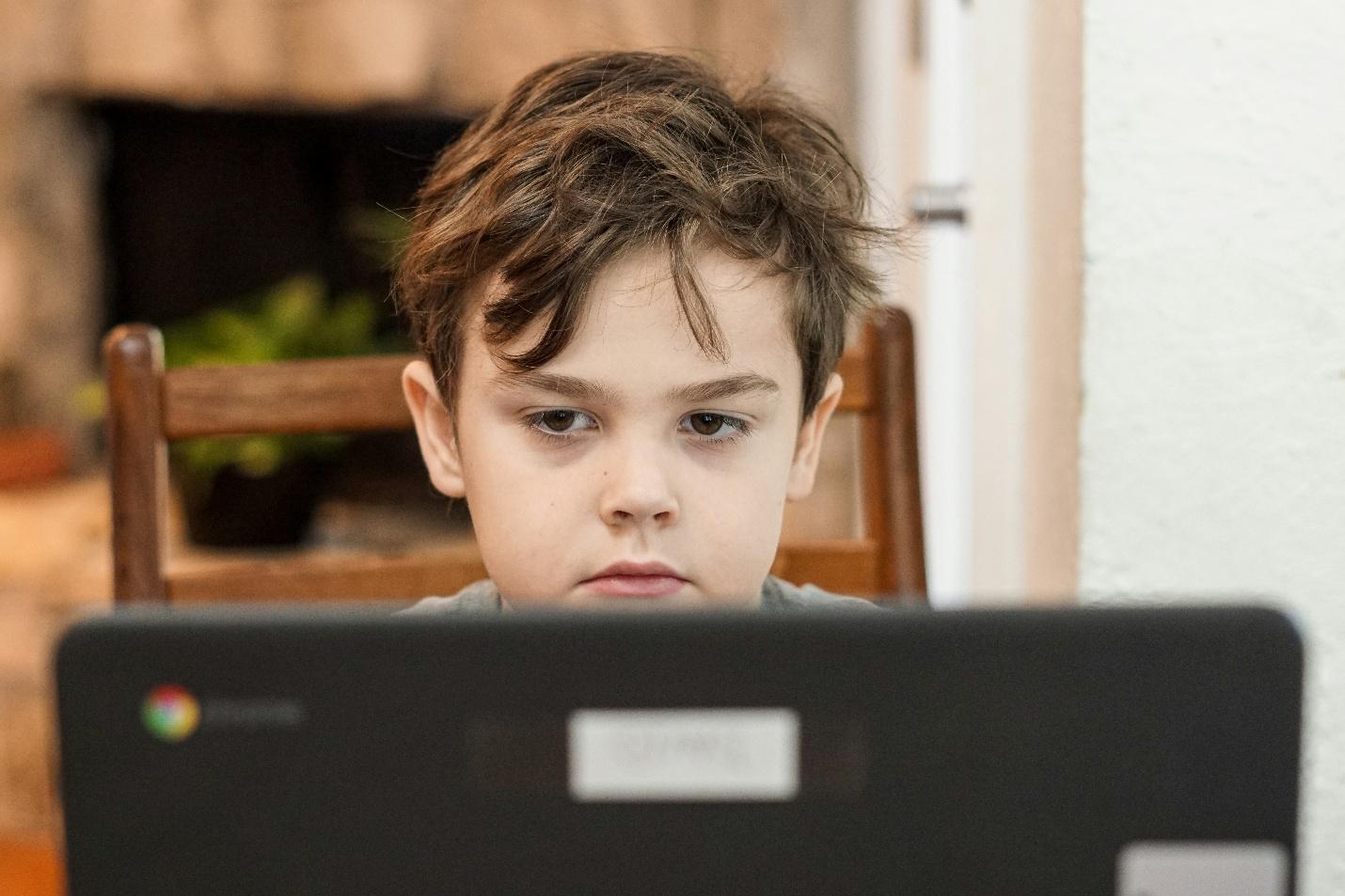 A child looking at a computerDescription automatically generated
