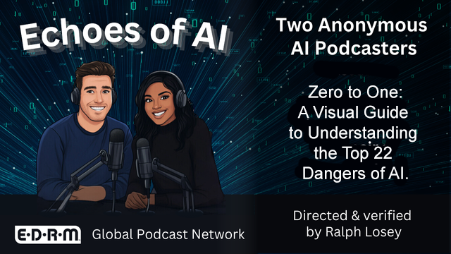 Echoes of AI podcast:  zero to One a visual Guide to Understanding the Top 22 Dangers of AI, directed and verified by Ralph Losey.