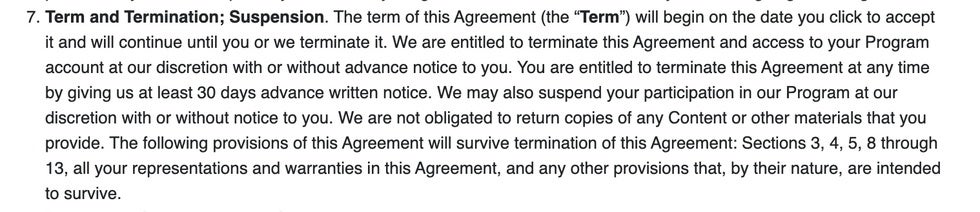 Amazon seller account termination terms