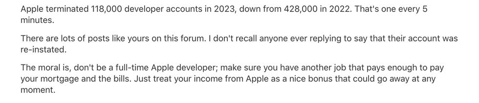 Does apple terminate mobile application developers?