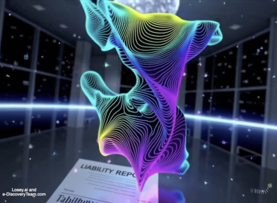 Liability report, with fluid curvy network topology diagram suspended in space