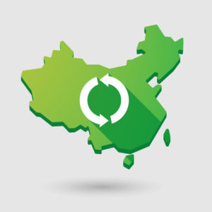 China map icon with a recycle icon