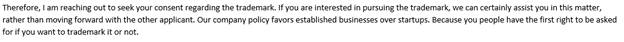 Example: warning of third-party interest