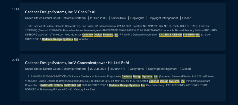 Cadence software copyright lawsuits l
