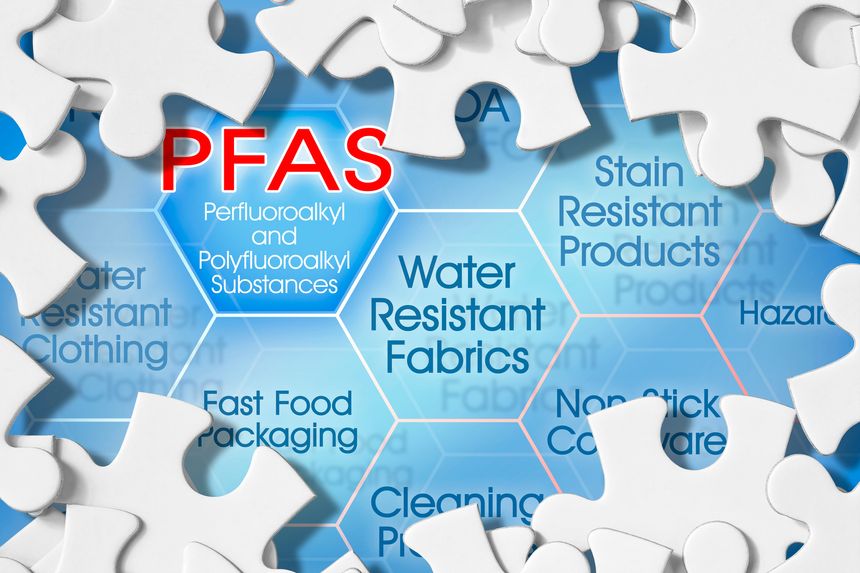 Dangerous PFAS - Perfluoroalkyl and Polyfluoroalkyl Substances - Solutions concept in jigsaw puzzle shape