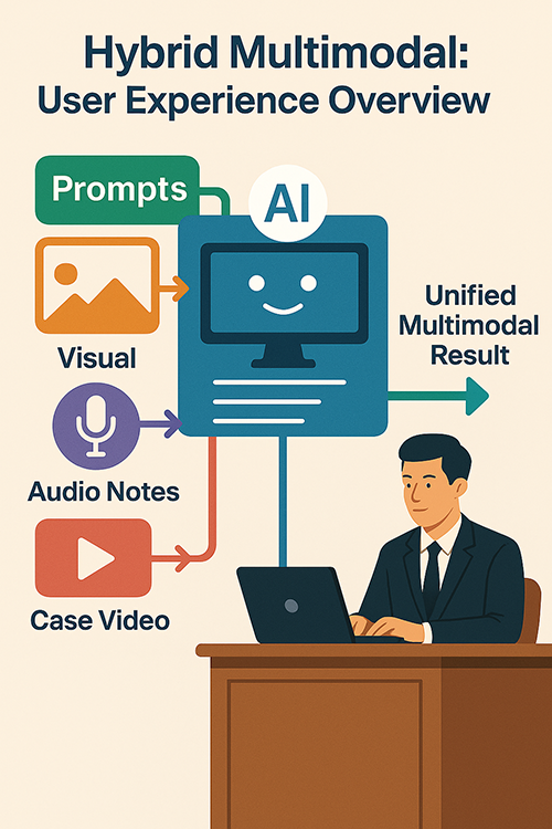 Hybrid Multimodal: User Experience Overview, noting prompts, visual, audio notes, case video combining for a unified multimodal result.