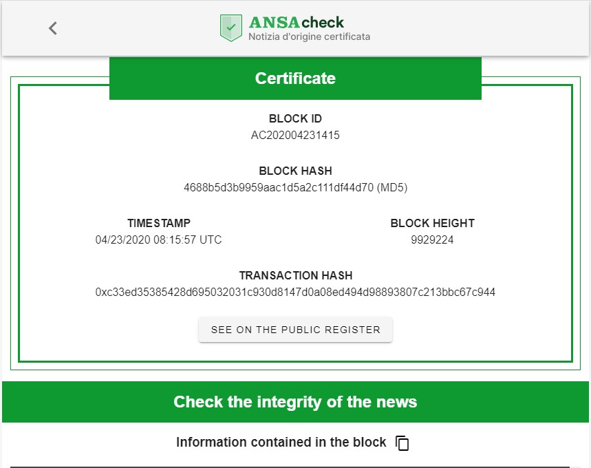 ANSA Check Certificate Block Info