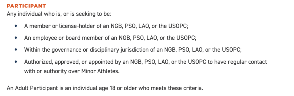 Participant defined safesports