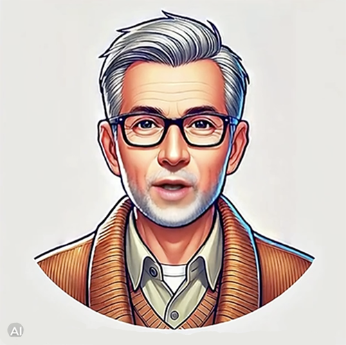 A cartoon headshot of Bill Gates.