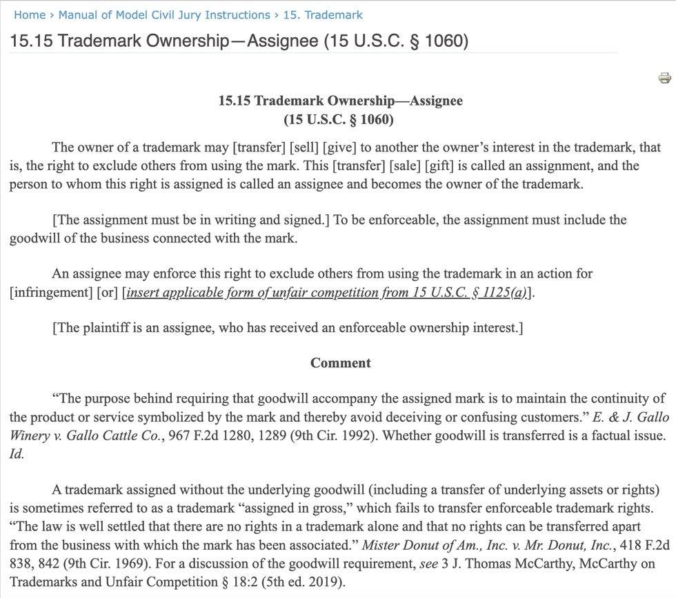 Definition of trademark assignment in gross